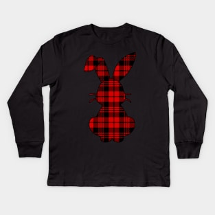 Red Plaid Bunny Rabbit Funny Easter Costume Kids Long Sleeve T-Shirt